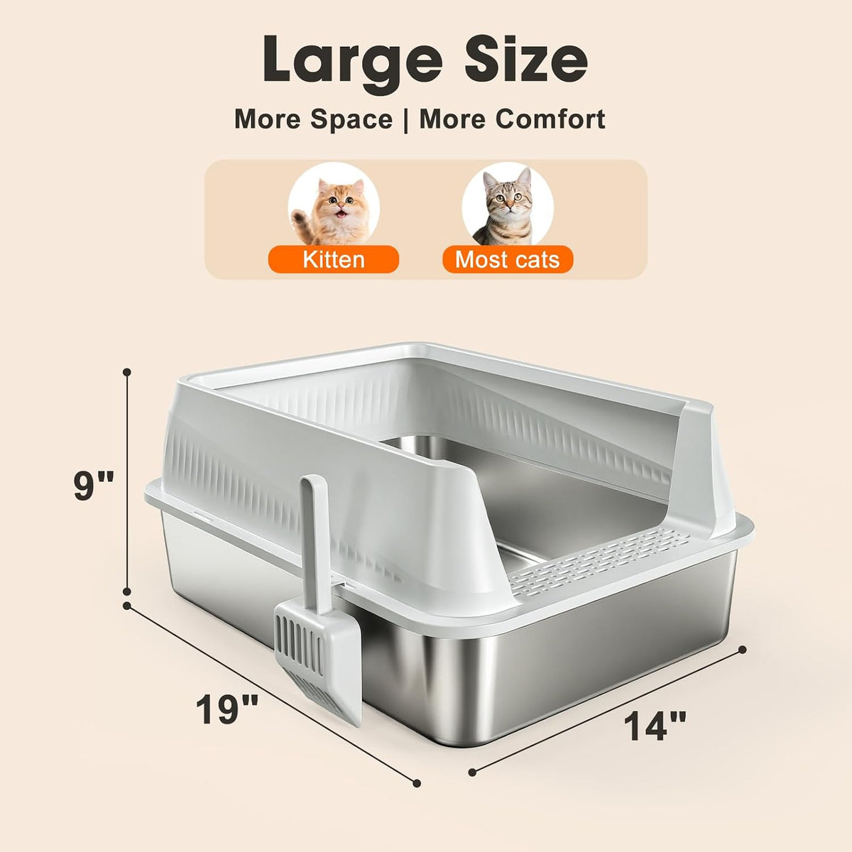 AIPERRO Stainless Steel Litter Box with Lid, High Sided Metal Litter Boxes