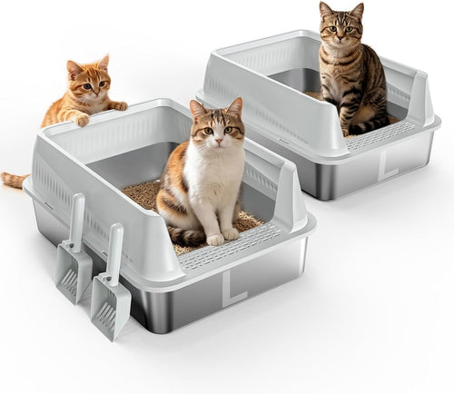 AIPERRO Stainless Steel Litter Box with Lid, High Sided Metal Litter Boxes