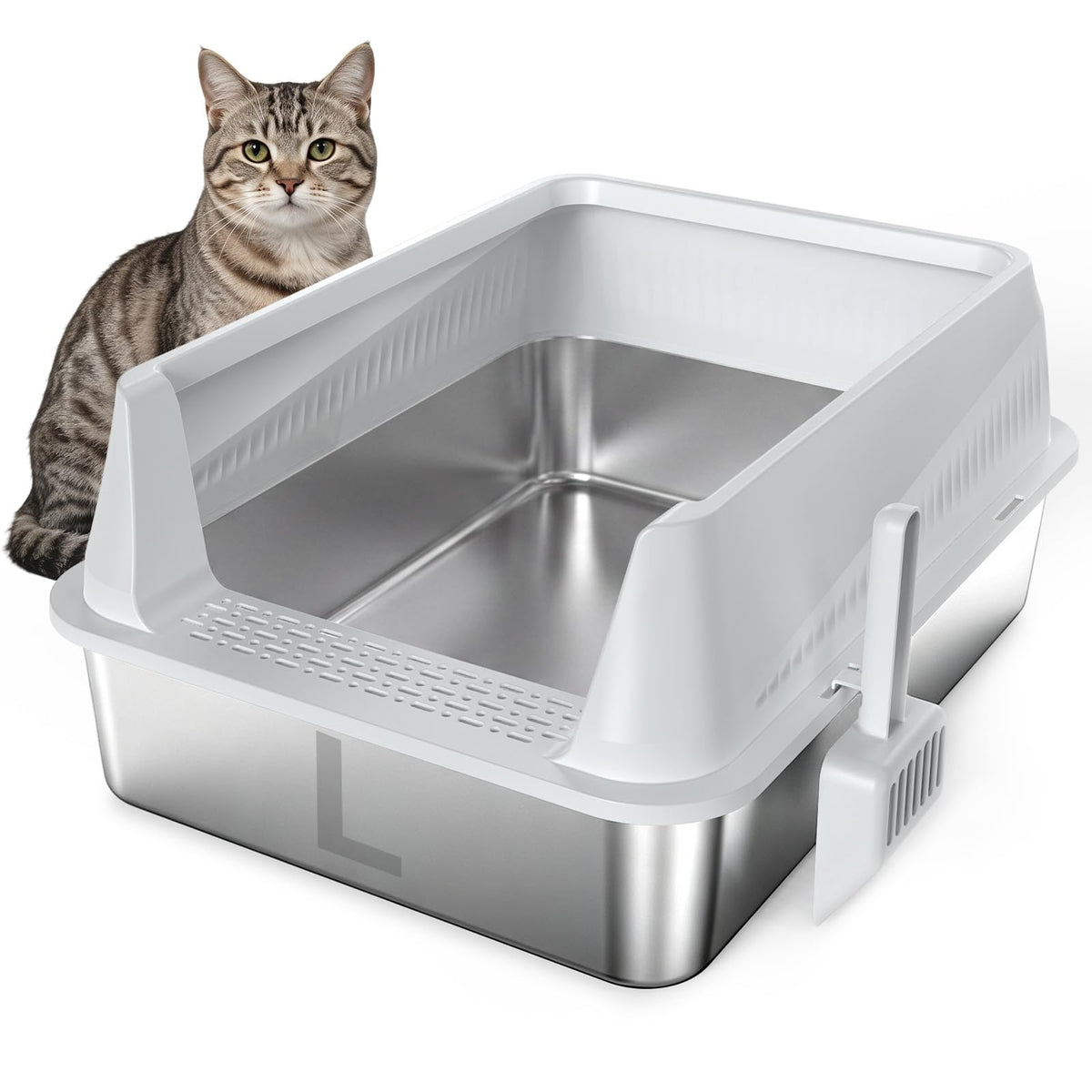 AIPERRO Stainless Steel Litter Box with Lid, High Sided Metal Litter Boxes