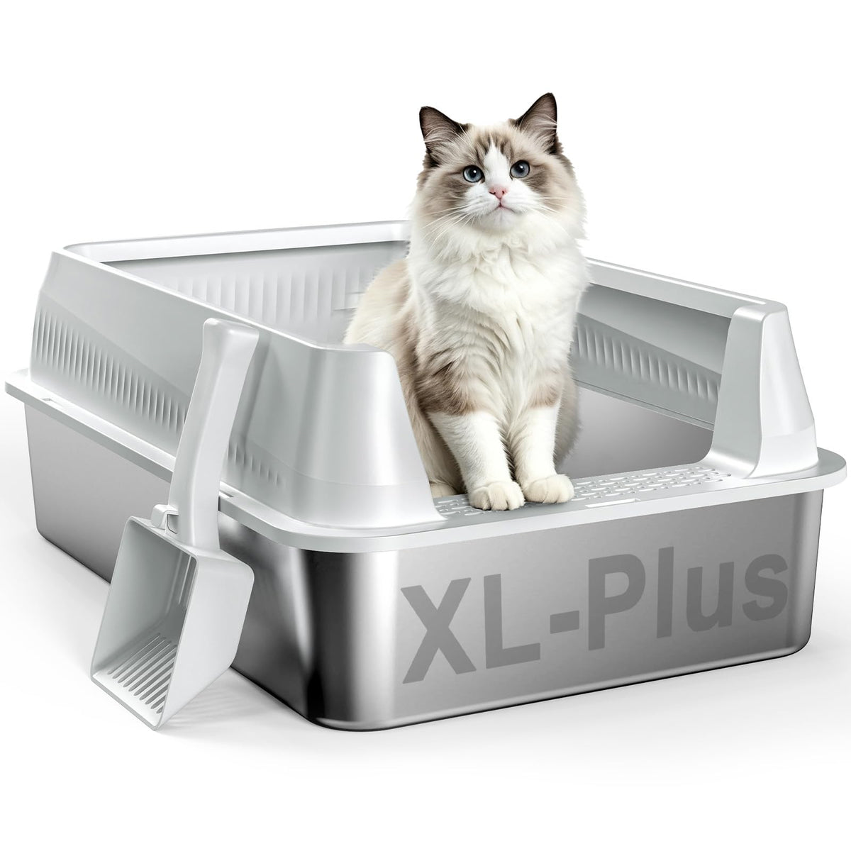 AIPERRO Stainless Steel Litter Box with Lid, High Sided Metal Litter Boxes