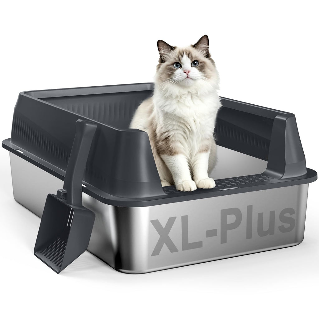 AIPERRO Stainless Steel Litter Box with Lid, High Sided Metal Litter Boxes