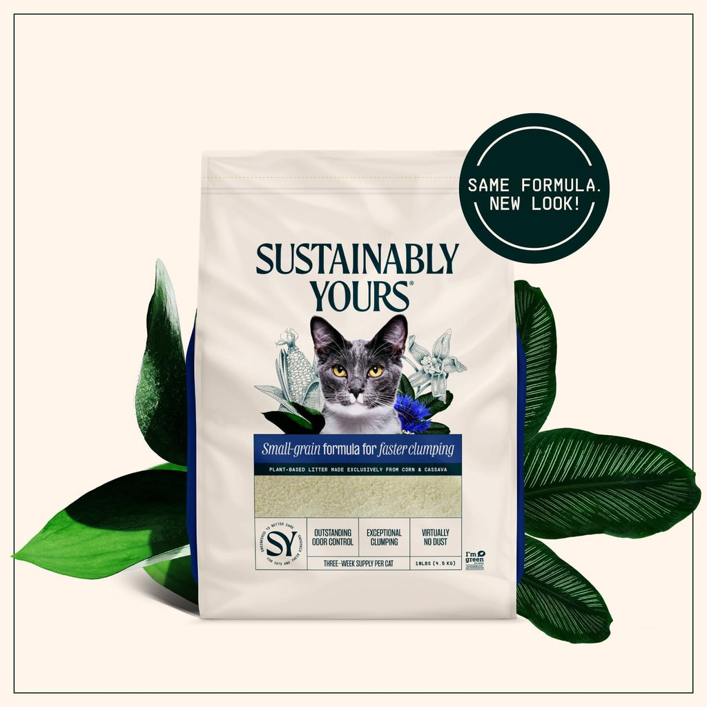 Sustainably Yours Natural Cat Litter, Small-Grain Formula, Exceptional Clumping & Odor Control, Virtually No Dust, Soft on Paws, Corn & Cassava Plant-Based, Unscented, 10 lbs (Pack of 2)