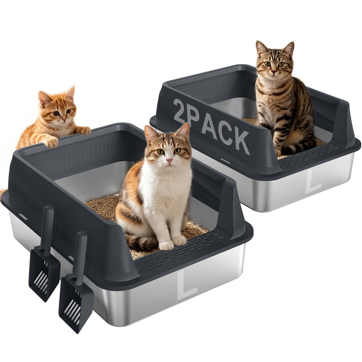 AIPERRO Stainless Steel Litter Box with Lid, High Sided Metal Litter Boxes