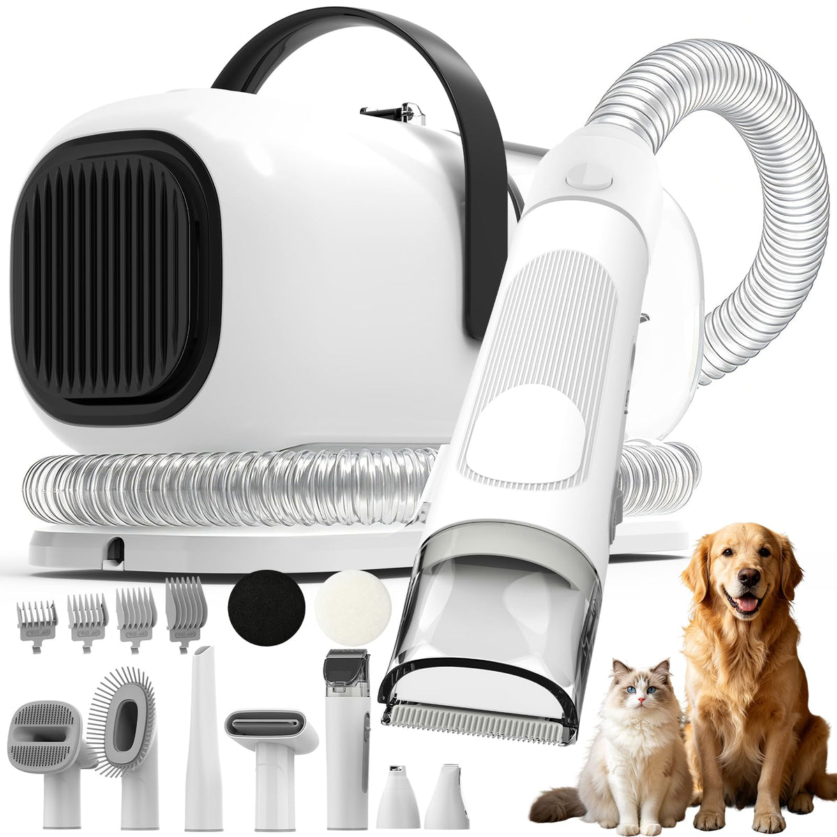Dog Grooming Kit with Vacuum, 12000Pa Pet Electric Clipper & Cleaning Brush