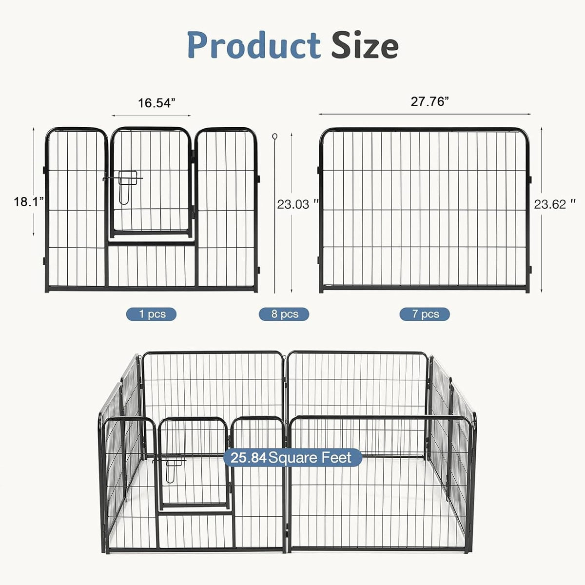 DUMOS Dog Playpen 24 Inch 8 Panels Indoor Outdoor Metal Pet Fence