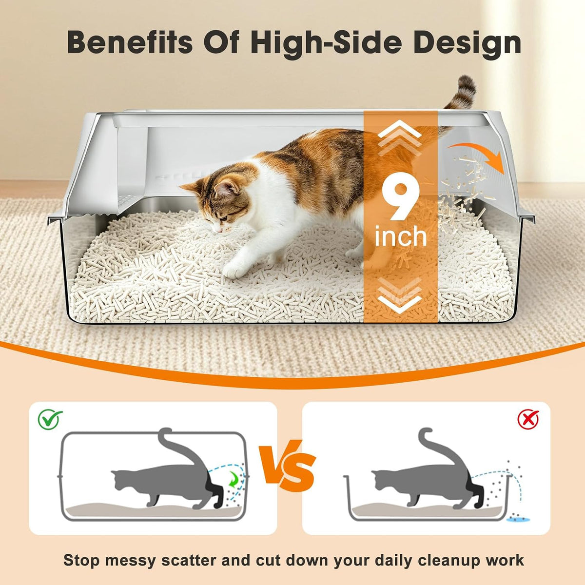 AIPERRO Stainless Steel Litter Box with Lid, High Sided Metal Litter Boxes