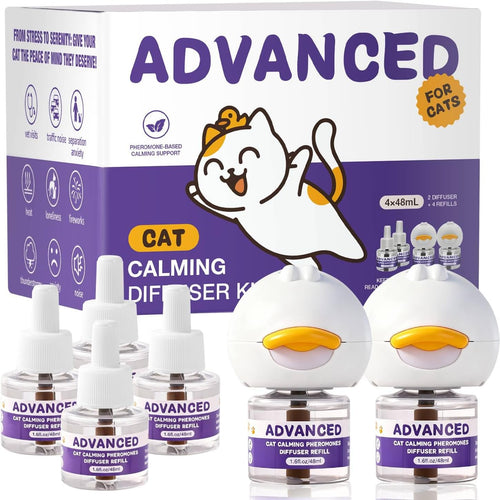 Cat Calming Diffuser Kit with 2 Diffusers & 4 Refills (48mL Each), Cat Pheromones Calming Diffuser for Cat Anxiety Relief, Stress Reduction & Behavior Support, 30-Day Refills, Suitable for All Cats