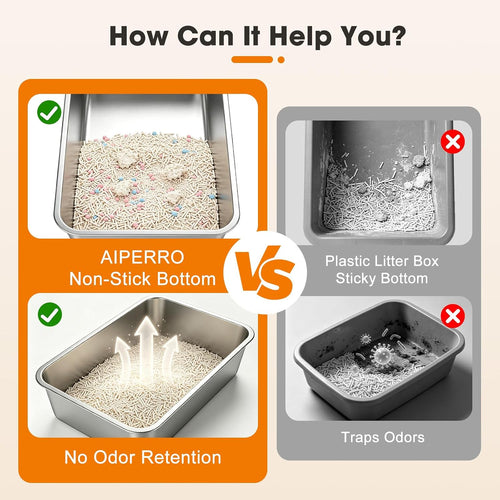 AIPERRO Stainless Steel Litter Box with Lid, High Sided Metal Litter Boxes
