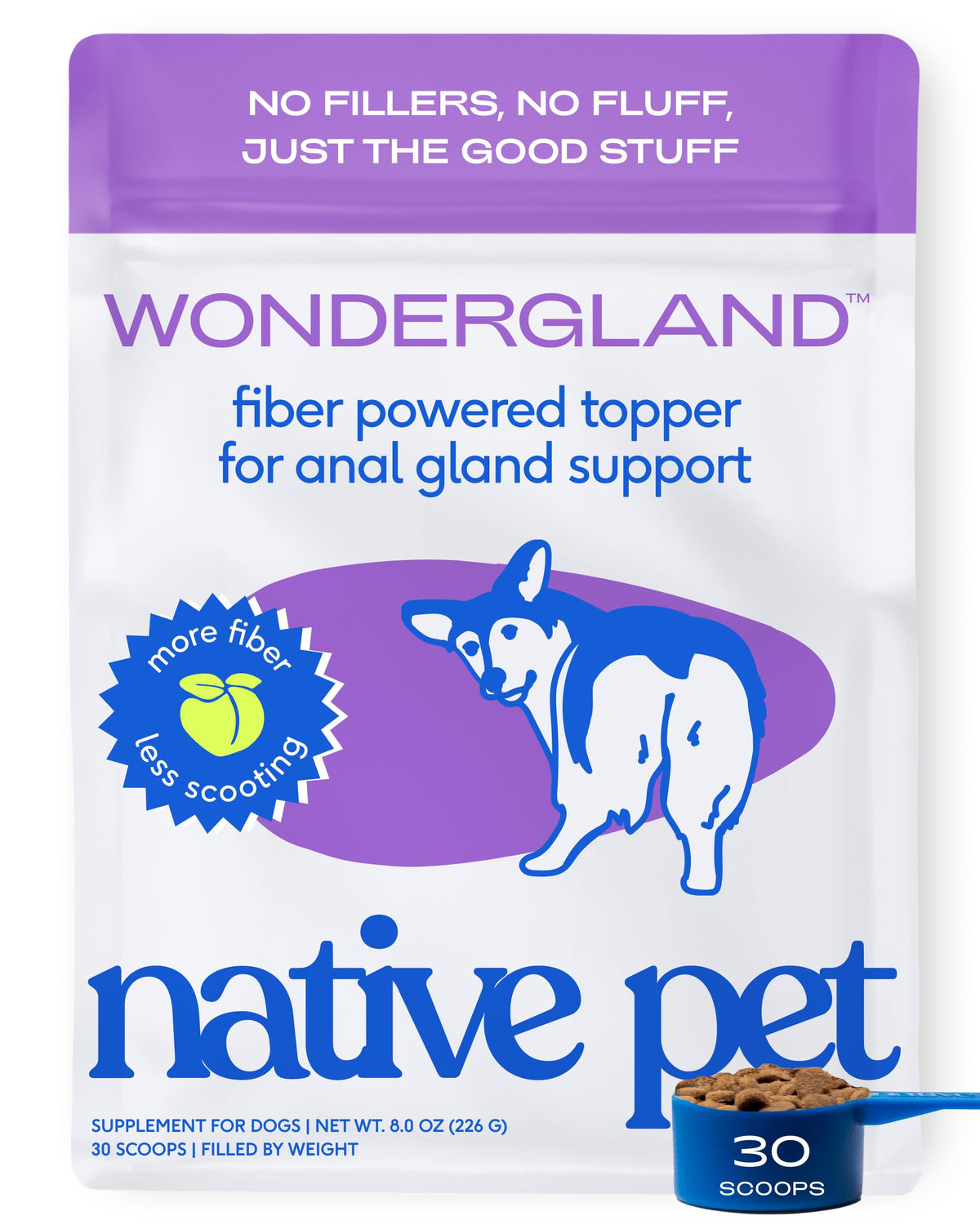 Native Pet WonderGland - Dog Anal Gland Supplement - Promotes Firm Stools, Natural Gland Expression to Help Reduce Scooting - Fiber Food Topper with Miscanthus Grass, Pumpkin & Probiotics - 60 Scoops