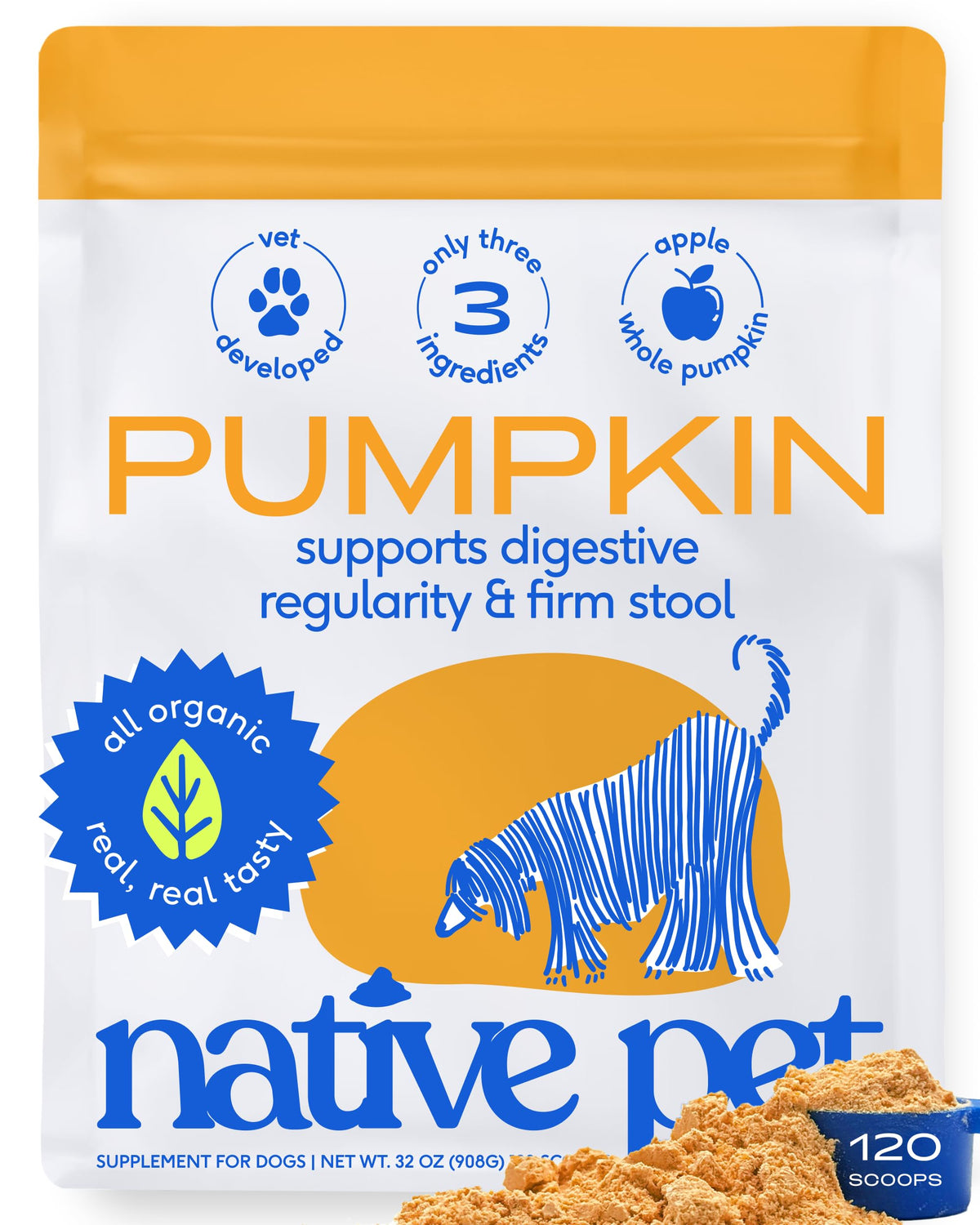 Native Pet WonderGland - Dog Anal Gland Supplement - Promotes Firm Stools, Natural Gland Expression to Help Reduce Scooting - Fiber Food Topper with Miscanthus Grass, Pumpkin & Probiotics - 60 Scoops