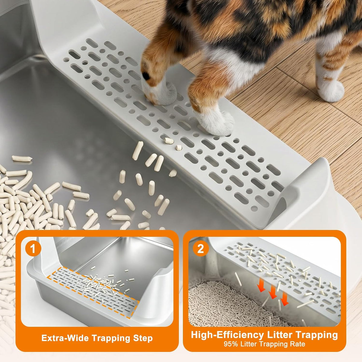 AIPERRO Stainless Steel Litter Box with Lid, High Sided Metal Litter Boxes