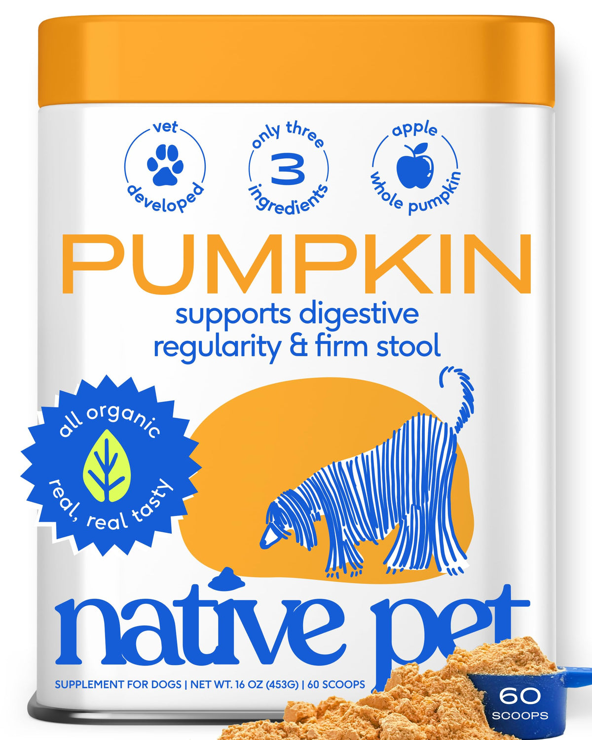 Native Pet WonderGland - Dog Anal Gland Supplement - Promotes Firm Stools, Natural Gland Expression to Help Reduce Scooting - Fiber Food Topper with Miscanthus Grass, Pumpkin & Probiotics - 60 Scoops