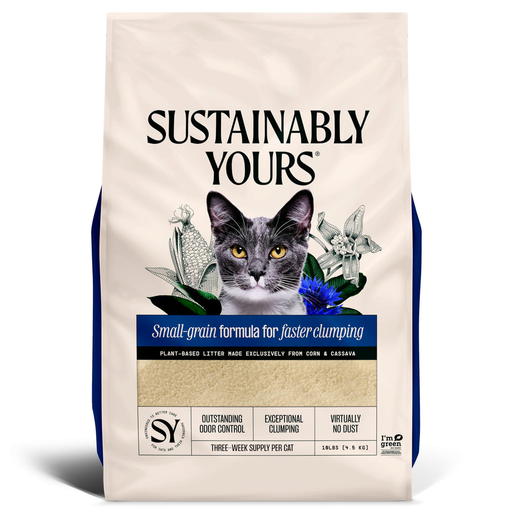 Sustainably Yours Natural Cat Litter, Small-Grain Formula, Exceptional Clumping & Odor Control, Virtually No Dust, Soft on Paws, Corn & Cassava Plant-Based, Unscented, 10 lbs (Pack of 2)
