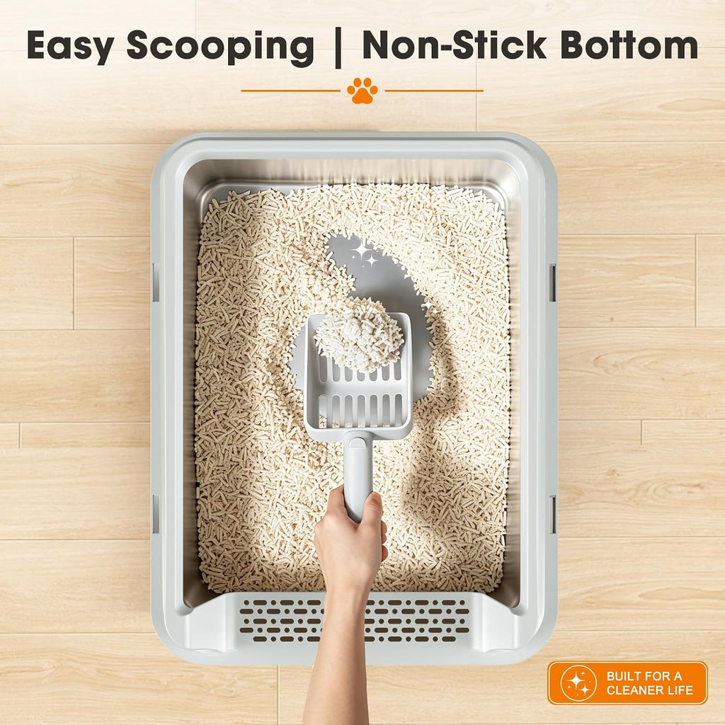 AIPERRO Stainless Steel Litter Box with Lid, High Sided Metal Litter Boxes