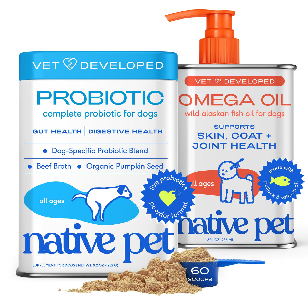 Native Pet WonderGland - Dog Anal Gland Supplement - Promotes Firm Stools, Natural Gland Expression to Help Reduce Scooting - Fiber Food Topper with Miscanthus Grass, Pumpkin & Probiotics - 60 Scoops