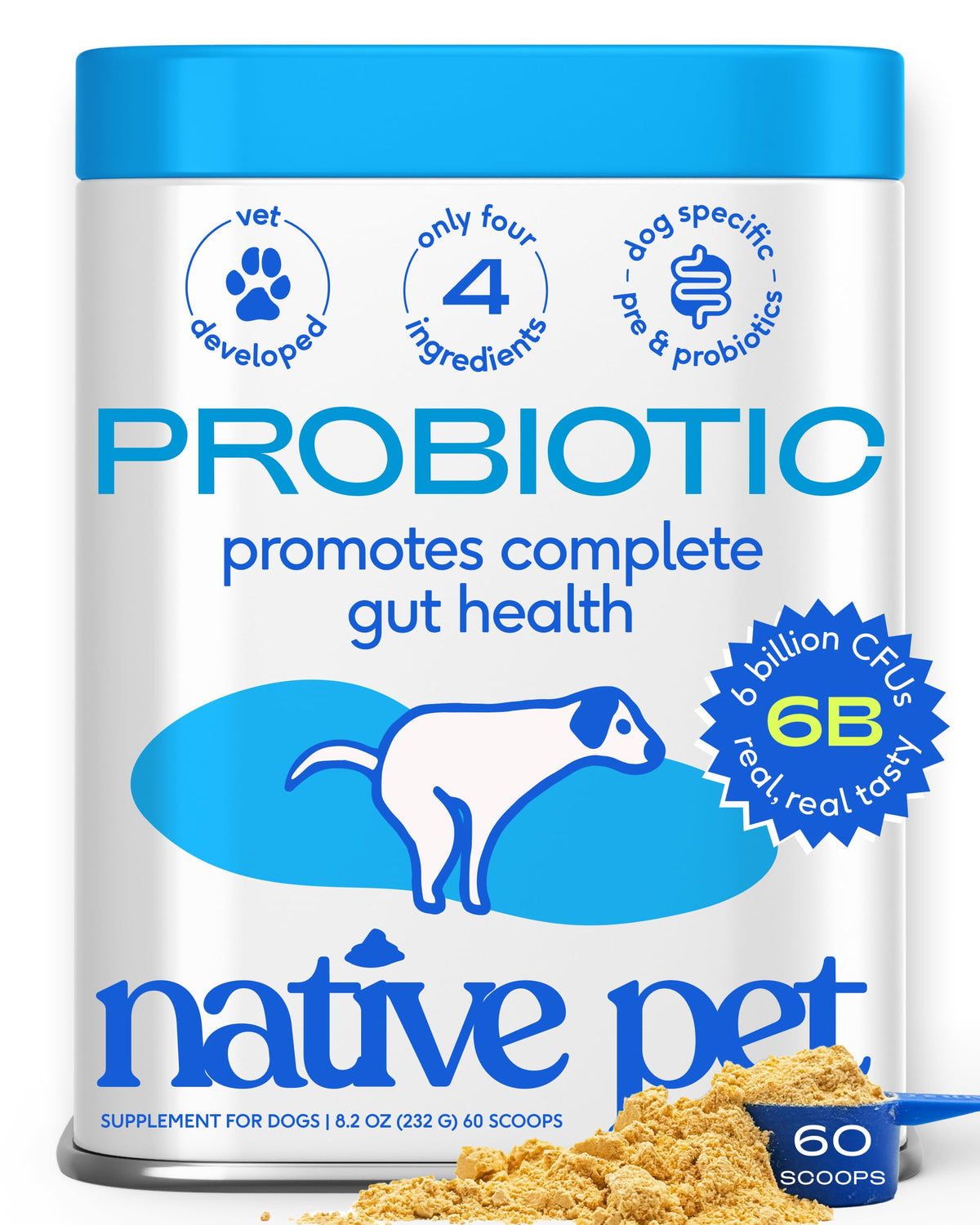 Native Pet WonderGland - Dog Anal Gland Supplement - Promotes Firm Stools, Natural Gland Expression to Help Reduce Scooting - Fiber Food Topper with Miscanthus Grass, Pumpkin & Probiotics - 60 Scoops