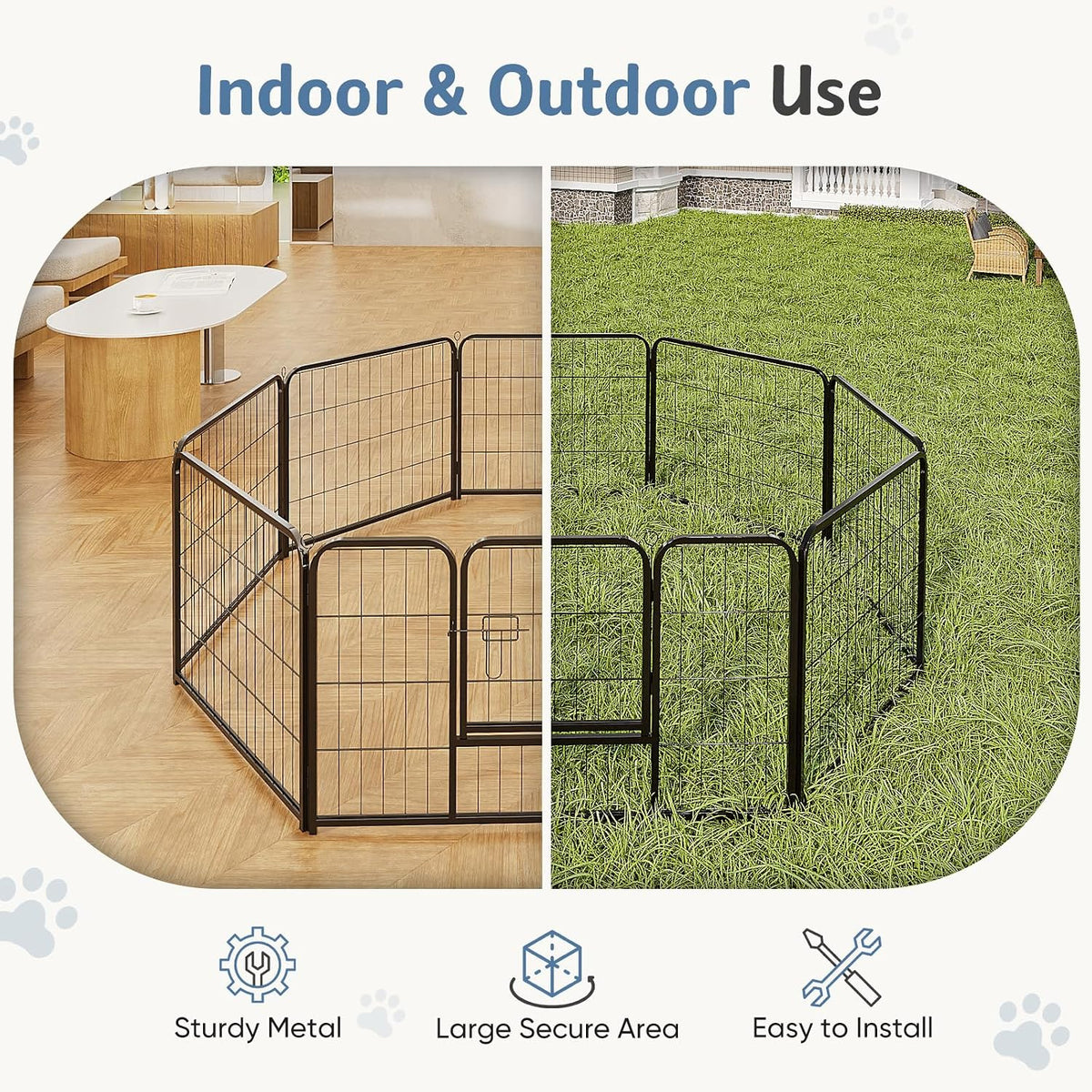 DUMOS Dog Playpen 24 Inch 8 Panels Indoor Outdoor Metal Pet Fence