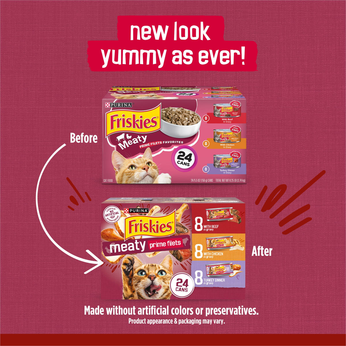 Purina Friskies Gravy Wet Cat Food Variety Pack, Prime Filets Meaty Favorites - (Pack of 24) 5.5 oz. Cans